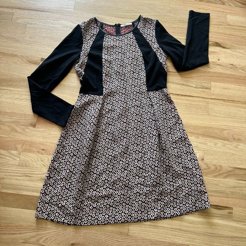 Beatrice b Made in italy Anthropologie midi geometric color block black dress 10